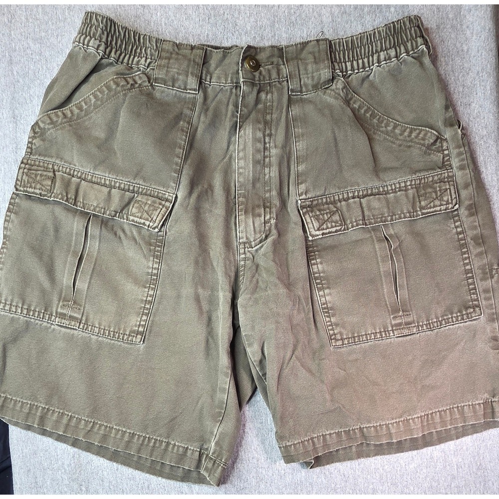 Cabelas Outdoors Mens 34 Cargo Shorts Olive Green Cotton Canvas Elastic Waist